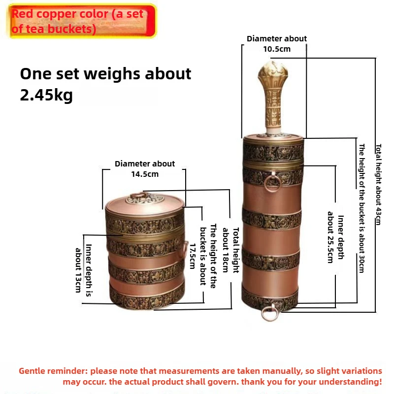 Tibetan Style Titanium Alloy Butter Tea Bucket Hand Carved Home Decor Miniature Model