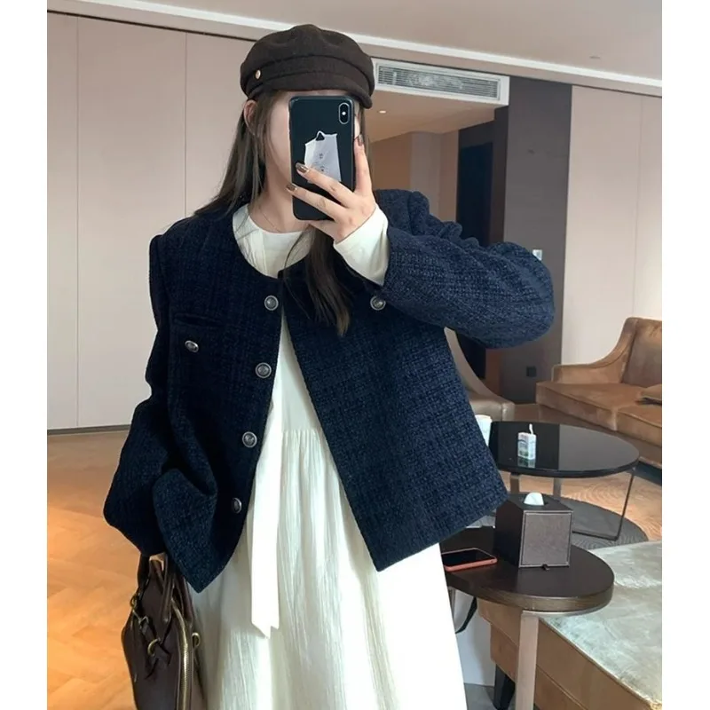 

Loose ort Svel Women's Outerwear Blue Color Faion Sle Autumn Winter New Arrival Single Row Vintage Design Top