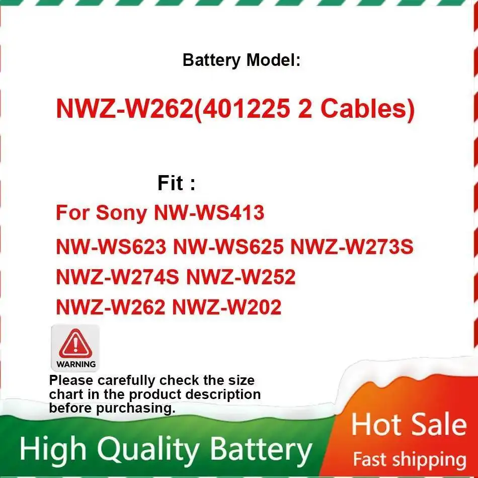 90mAh Battery 401225 (2line) for Sony NW-WS413 NW-WS623 NW-WS625 NWZ-W273S NWZ-W274S NWZ-W252 NWZ-W262 NWZ-W202 Headset Bateria