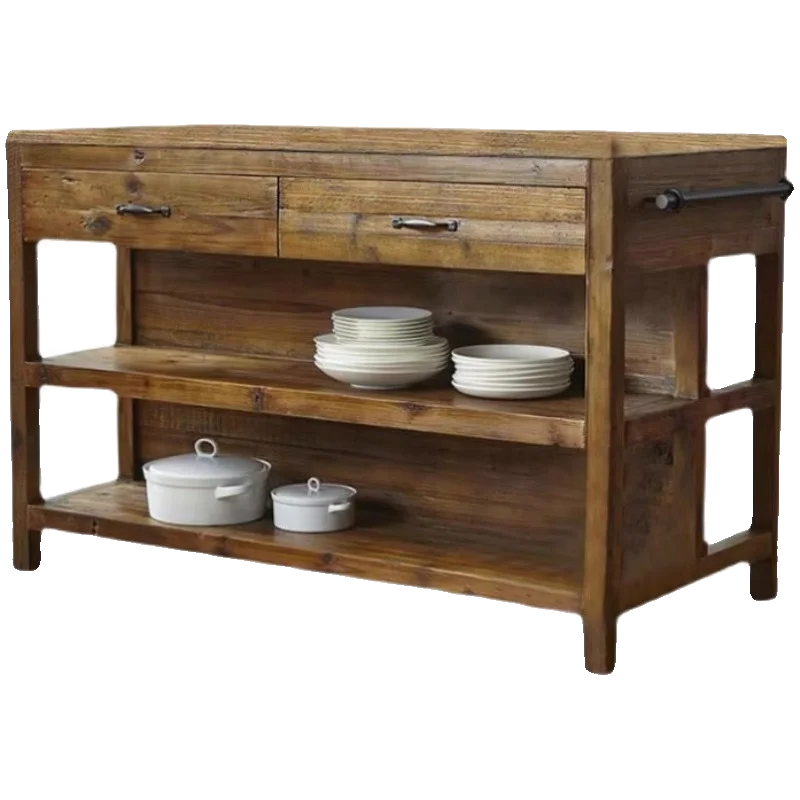 Nakajima-armario Retro de madera maciza americana para cocina, armario lateral estrecho móvil, escritorio de cocina, operación de cocina, terraza Nakajima