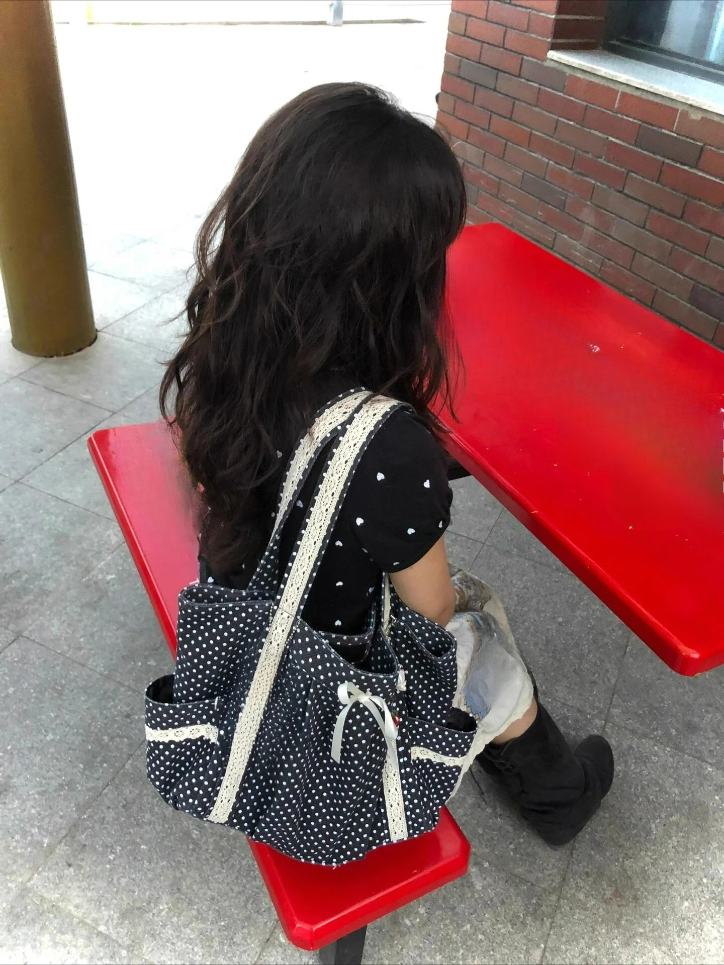 

Sweet Lace Single Shoulder Bag for Women Korean Vintage Polka Dot CanvasCommuter Large Capacity Tote Bags
