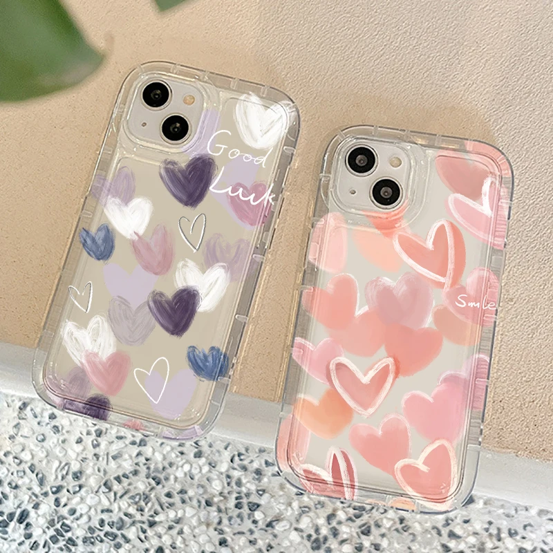 INS Cute Sweet Love Heart Pink Phone Case For iPhone 14 13 16 12 11 15 Pro Max X XR 7 8 Plus SE 2 Soft Silicone Protective Cover