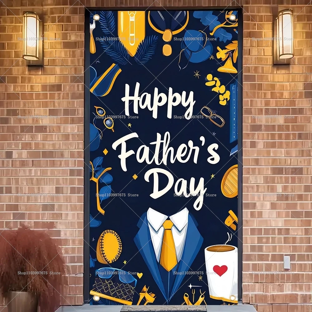 Banners 2D Azules y Dorados con Diseño de Puerta, Decoraciones para Fiesta del Día del Padre, Fondos para Fotografía, Decoración Interior y Exterior, Artículos para Fiestas