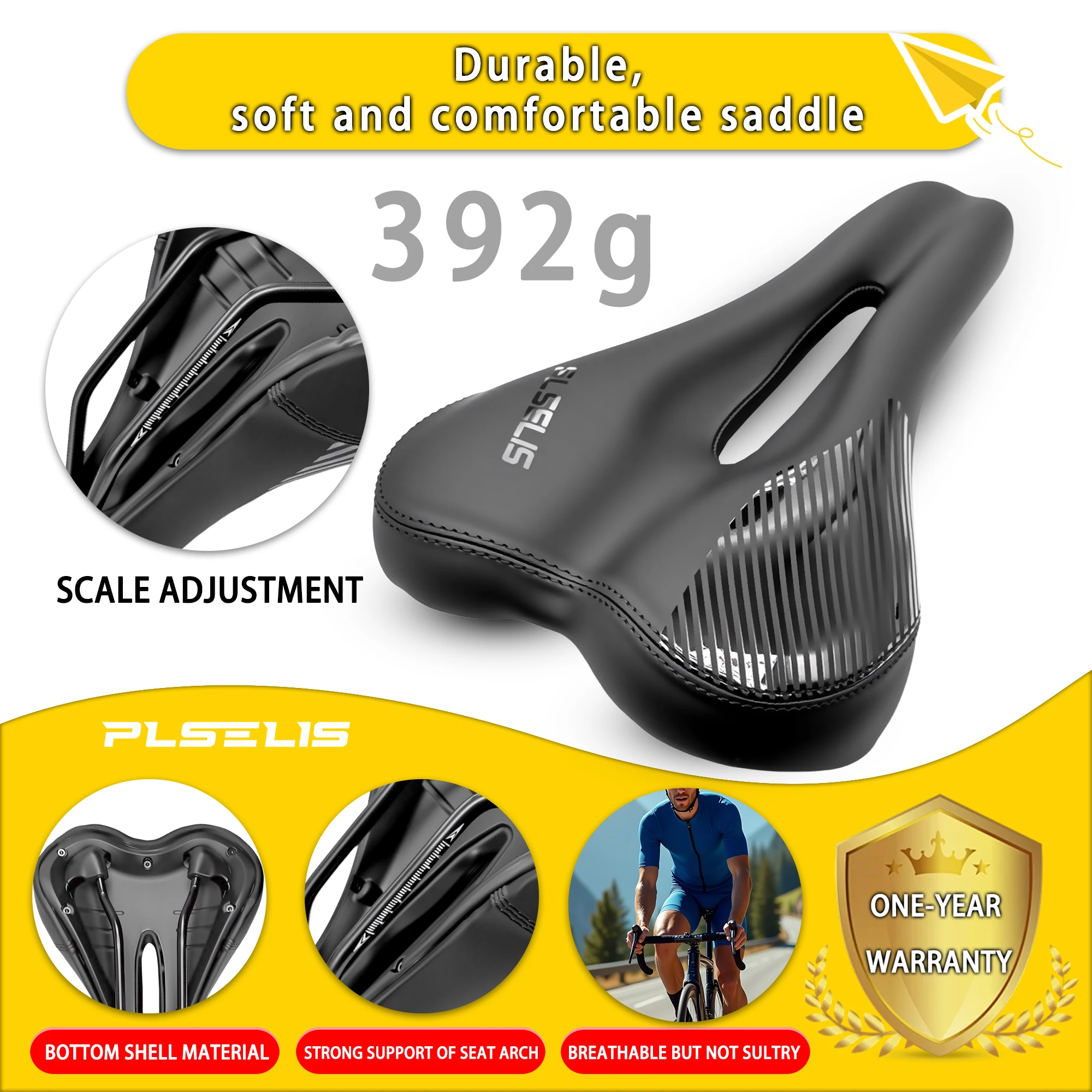 Plselis سميكة لينة دراجة السرج دراجة هوائية جبلية وسادة مقعد مقاوم للماء دائم الطريق دراجة السرج وزنها 392 جرام