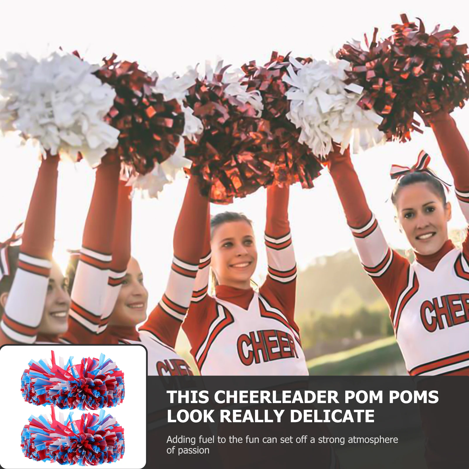 

2pcs Cheerleading Pom Poms Lightweight PET Material Bright Color Glossy Shiny Smooth Handle for Sports Dance Party Events