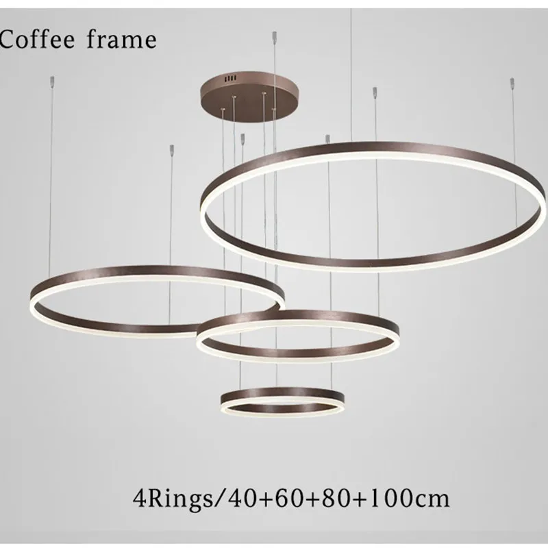 

Minimalist Modern Led Chandelier Home Lighting Brushed Rings Ceiling Mounted Acrylic Hanging Lamp Black&coffee Color