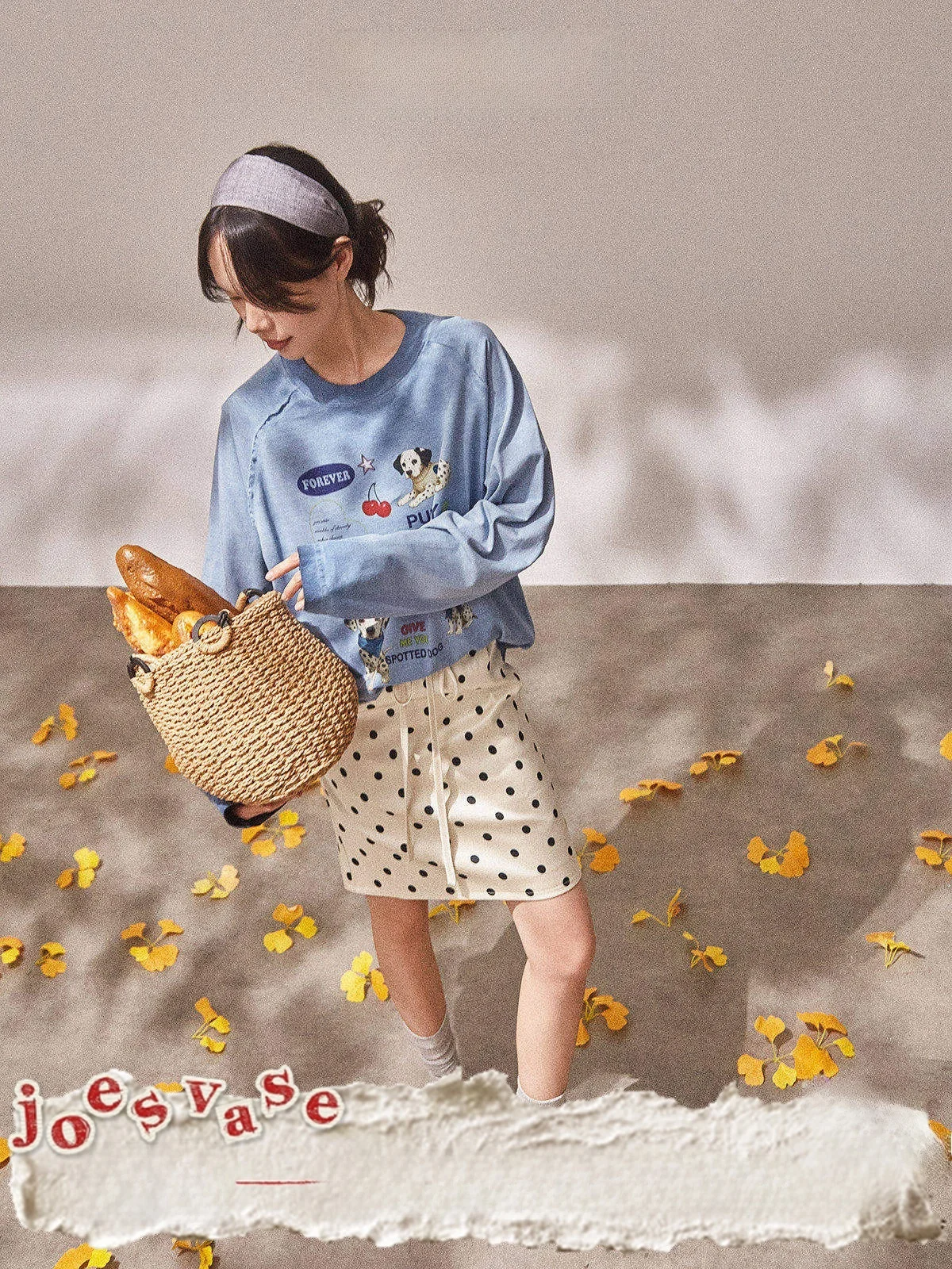 

Свободная женская футболка синего цвета с мультяшным принтом Jia Hu Light Bathing, осенняя новинка, модный повседневный топ с длинными рукавами