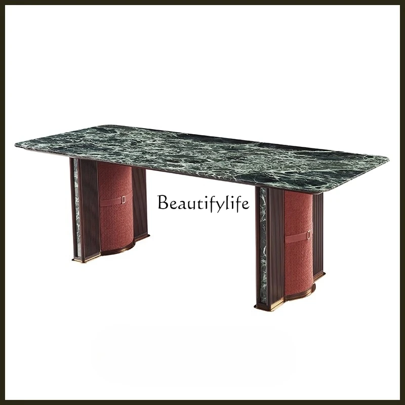

Simple new Chinese-style Ailiguyi Shumu marble long dining table solid wood modern large apartment