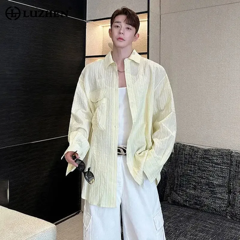 LUZHEN Printed Fashion 2026 Korean Style New Long Stripe Sleeve Shirts Men's High Quality Original Elegant Casual Clothes JY8827