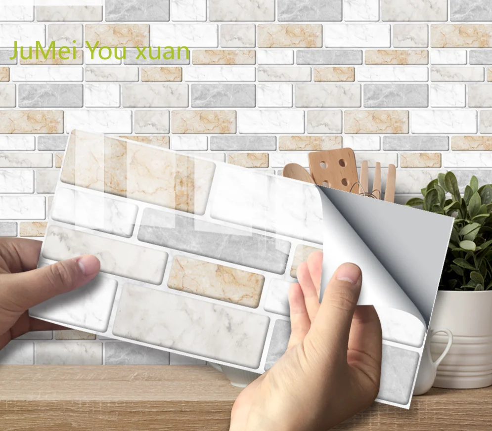 

9/27/54Pcs 3D Stereo Self-adhesive Brick Wall Stickers Imitation Marble Long Waterproof and Scratch-resistant Tile Stickers PVC