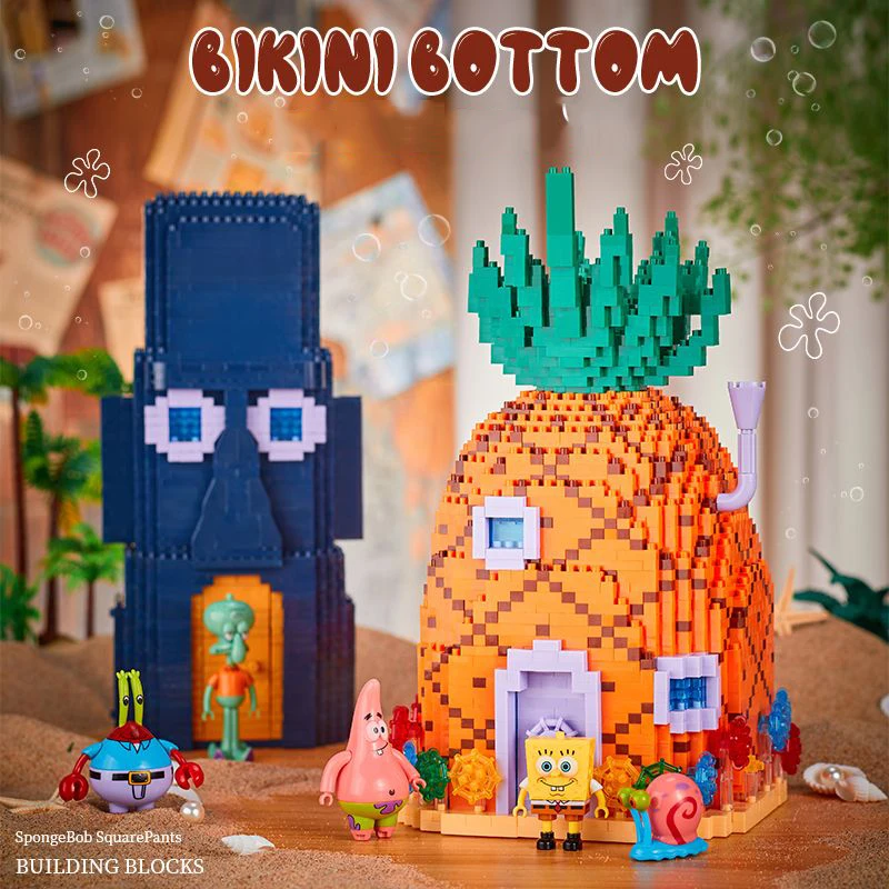 SpongeBob SquarePants Series Building Blocks Krusty Krab Pineapple House Resurrection Island Portrait House Model Bricks Kid Toy