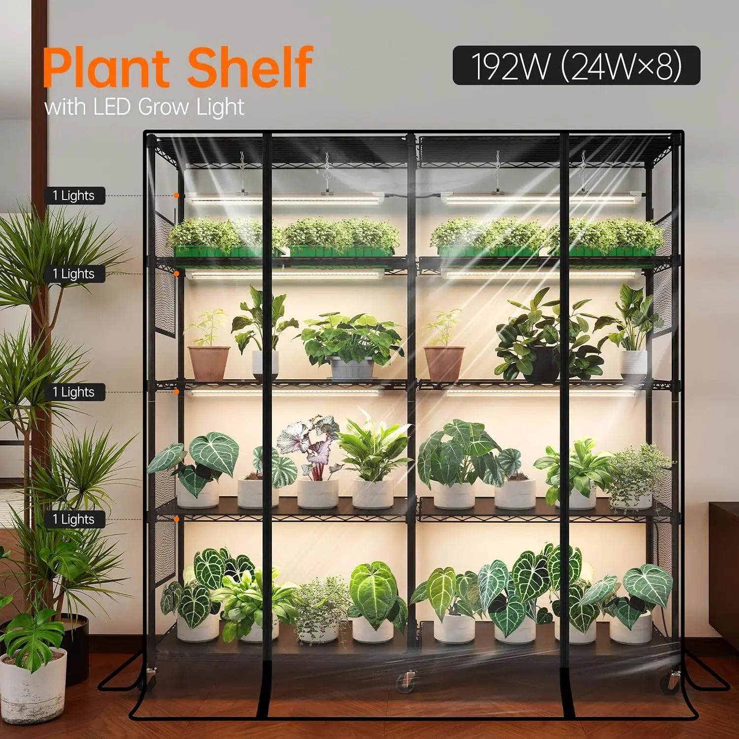 Indoor Greenhouse, Large 4-Tier Plant Growing Enclosure with Grow Light, 58 x 13.8 x 59 in