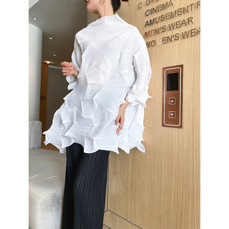 Diamond Pleated Top Spring/Summer 2022 New Pullover Shirt Loose High Neck Unique Design Top Aesthetic Clothes