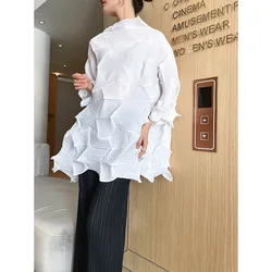 Diamond Pleated Top Spring/Summer 2022 New Pullover Shirt Loose High Neck Unique Design Top Aesthetic Clothes