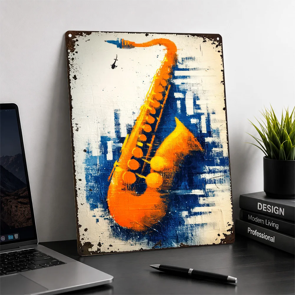 Saxophone With Colorful Splashes Aluminum Poster Graffiti Wall Art For Music Studio Personalized Metal Sign Concertgoer Gift