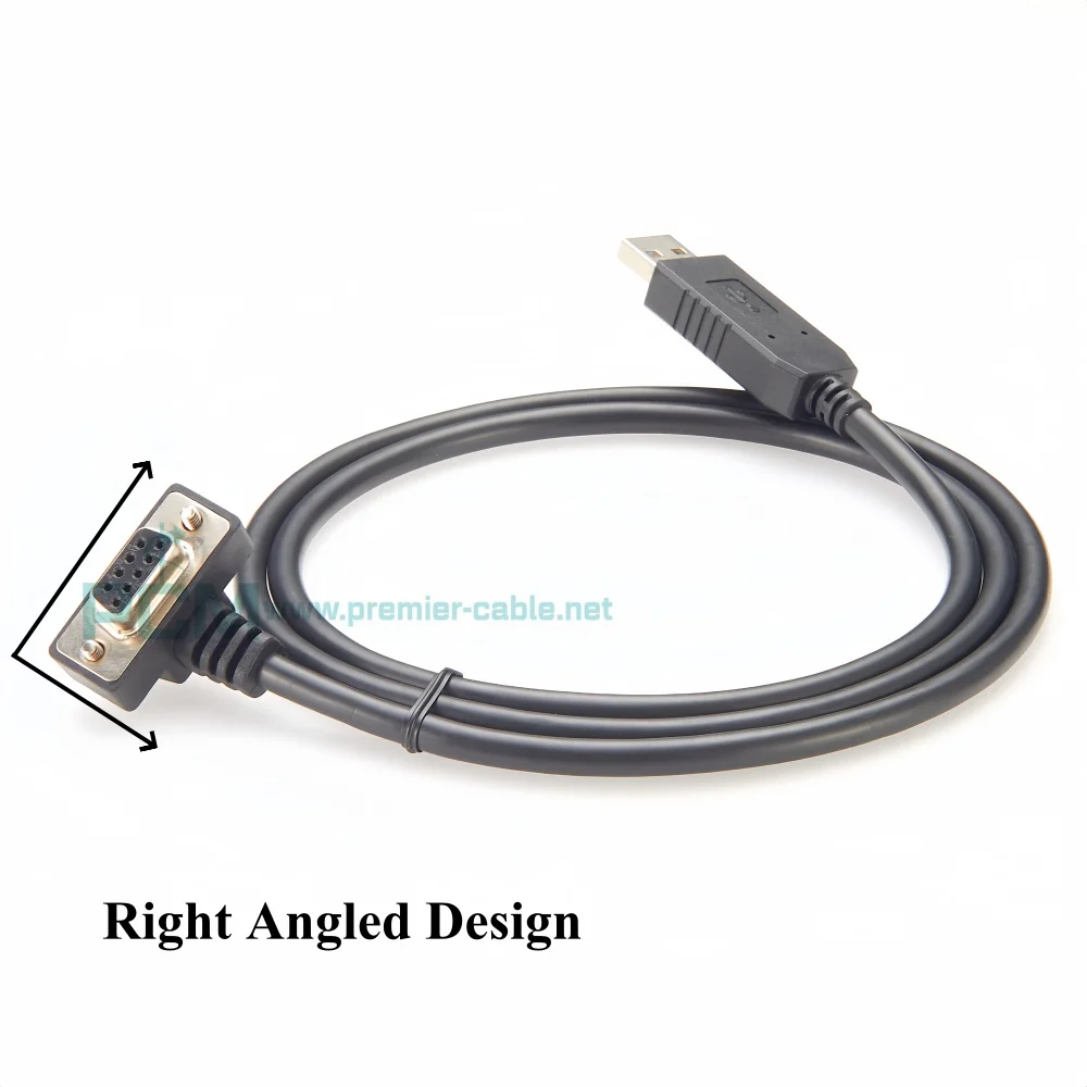 

90 Degree Up/Down Angled Low Profile DB9 Female RS232 to USB PLC Programming Cable, FTDI FT232RNL USB to DB9 RS232 Serial Cable