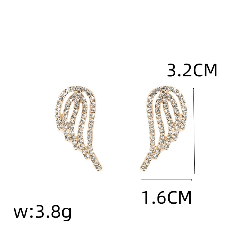 Angel Wings Full Crystal Rhinestone Golden Hollow Feather Stud Earring for Women Temperament Jewelry Christmas Girlfriend Gift