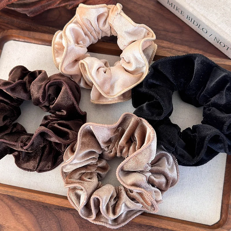 סתיו חורף צבע מוצק קטיפה ruffles שיער cunchies עבור נשים מזג שיער חבל רצועה גומי נקבה גומי