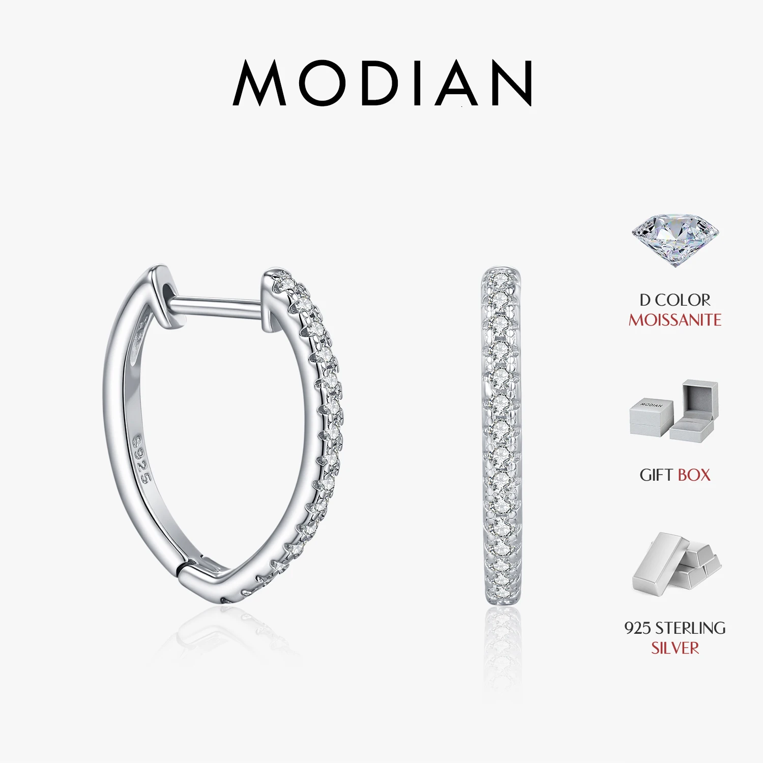 MODIAN D Color Moissanite Ear Buckle 925 Sterling Silver Simple Geometric Hoop Earrings For Women Fine Jewelry