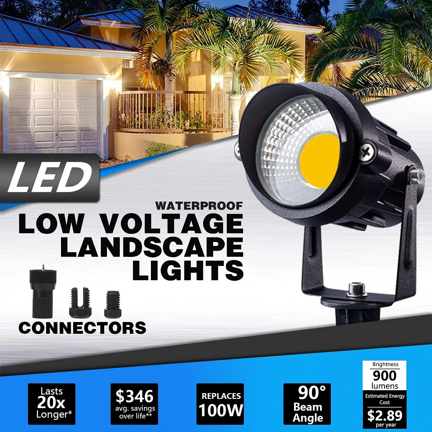 24 Pack Low Voltage LED Landscape Lights, 12W Warm White Spotlights with Connectors, IP65 Waterproof for Yard Garden Pathway