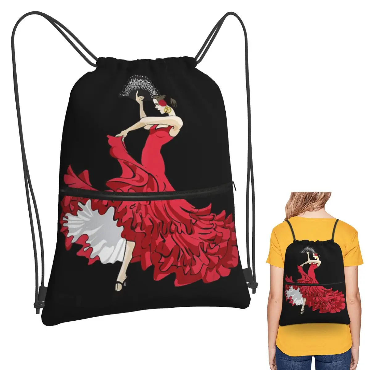 

Flamenco Dancer Spain Backpacks Portable Drawstring Bags Storage Bag Book Bags for Man Woman Students