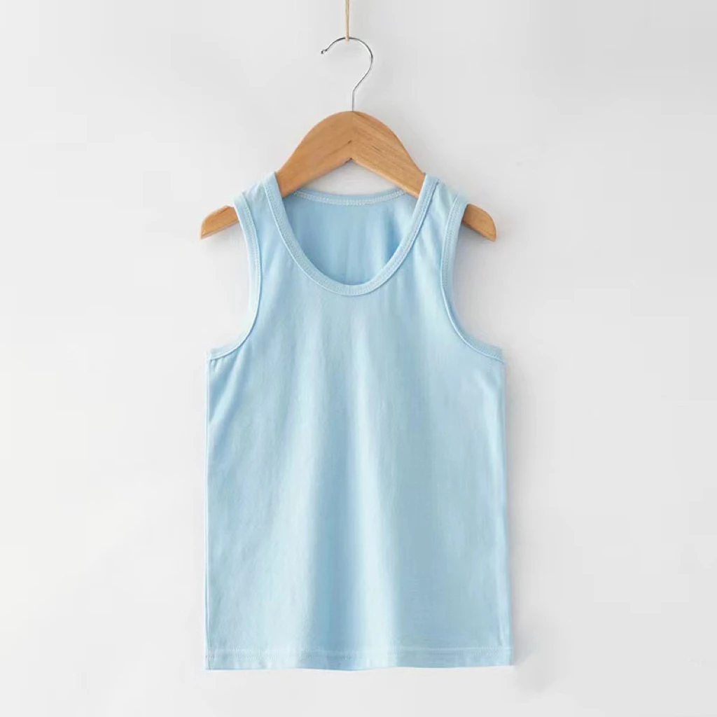 Kids Solid Cotton U Neck Tank Top Multi Color Sleeveless Soft Breathable Thin Summer Daily Home Vest For Toddler Boys Girls
