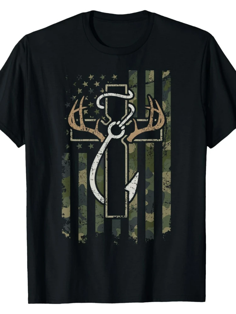 

Hunting&Fishing Graphic design-100% cotton summer short sleeve O-neck casual printed men's T-shirt.