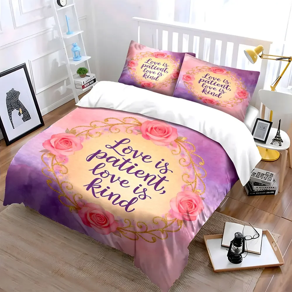 Romantic Floral Quote Art Set Soft Comfortable Duvet Cover Bedding Set Included 1*Duvet Cover & 2*Pillowcases, gift