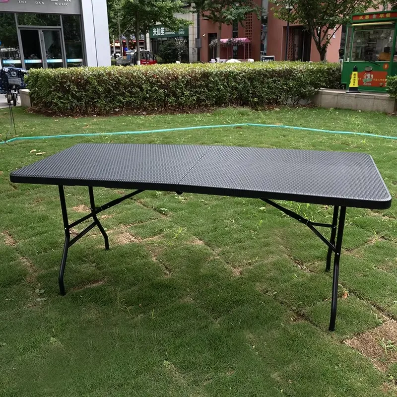 Wholesale Lightweight Modern Plastic Folding Tables 6FT Long Black Wood-Like Fold-in-Half Dining Entry Outdoor Hospital Hotel