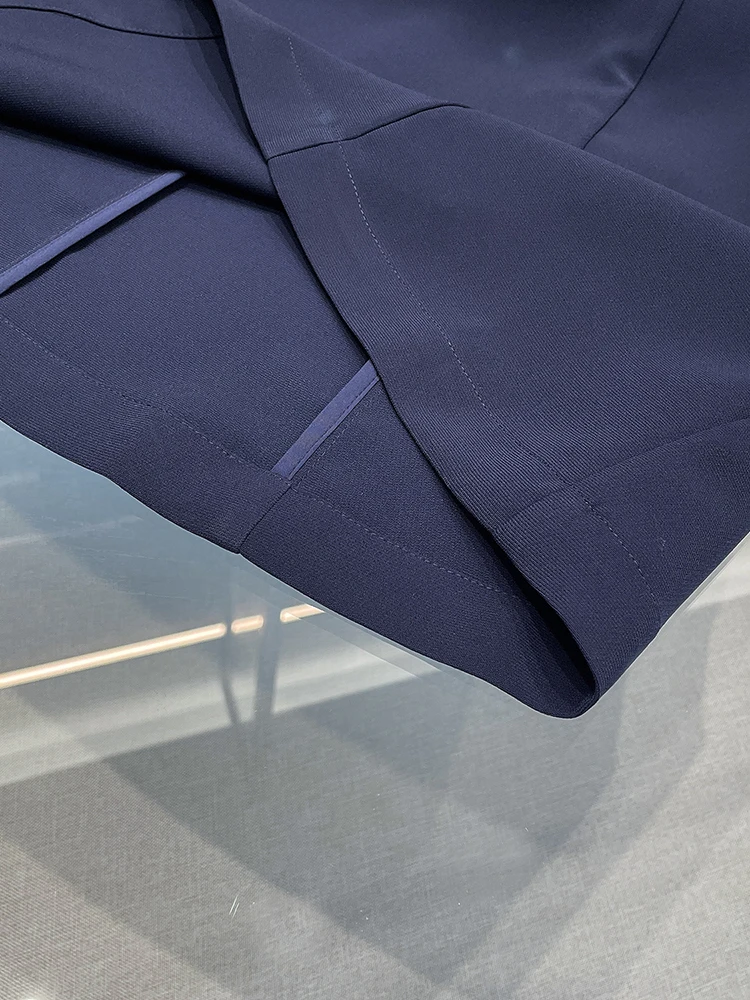 เอวสูงทรงเอ ดร.สีฟ้าสีขาวบลอเอวเข้ารูป Svel French Sle Summer Faion เสื้อผ้าผู้หญิง