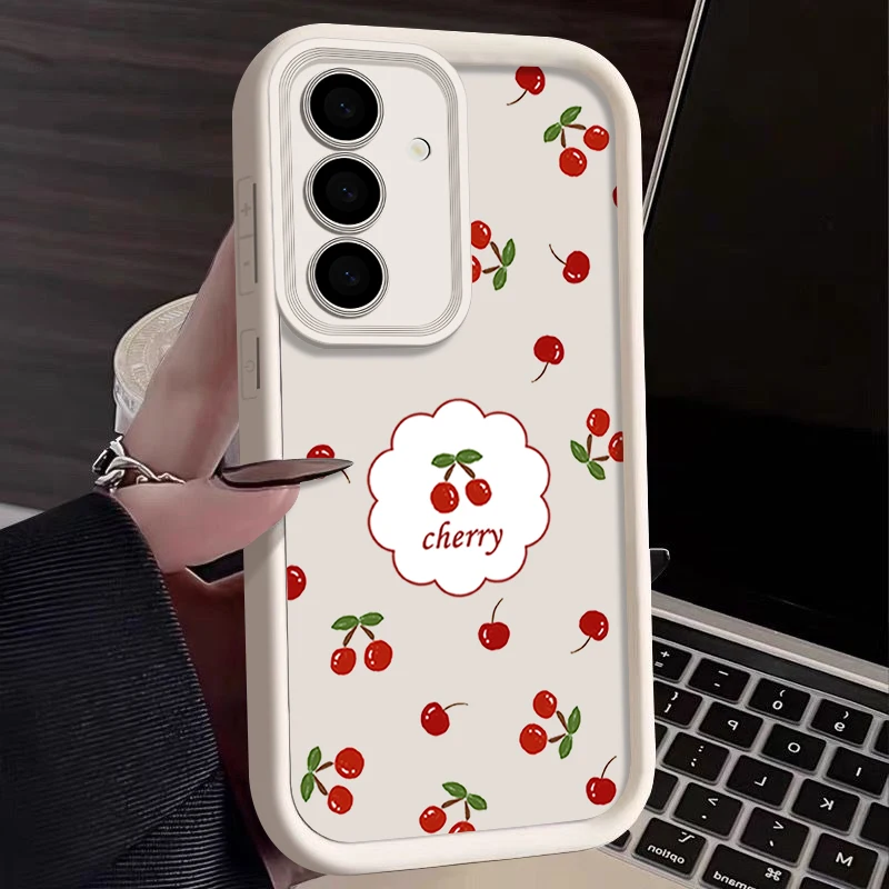 Capa de silicone padrão cereja para samsung galaxy, s25, s24, s23, s22 ultra plus, s24 fe, a55, a56, a15, a14, a35, a53, a54, a36, 5g, capa macia