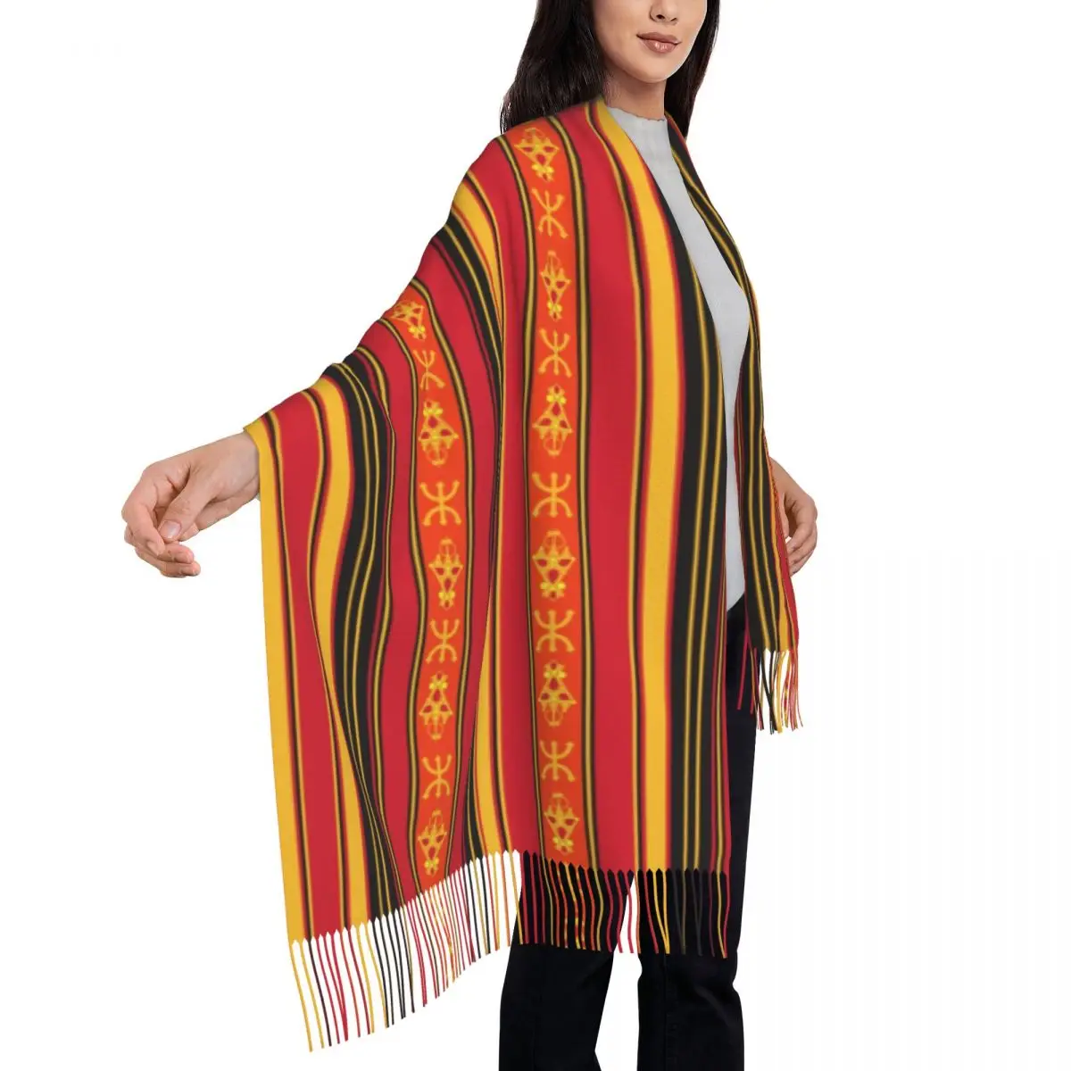 Custom Female Large Z Imazighen Kabyle Jewelry Scarves Women Winter Thick Warm Tassel Shawl Wrap Amazigh Berber Ethnic Scarf