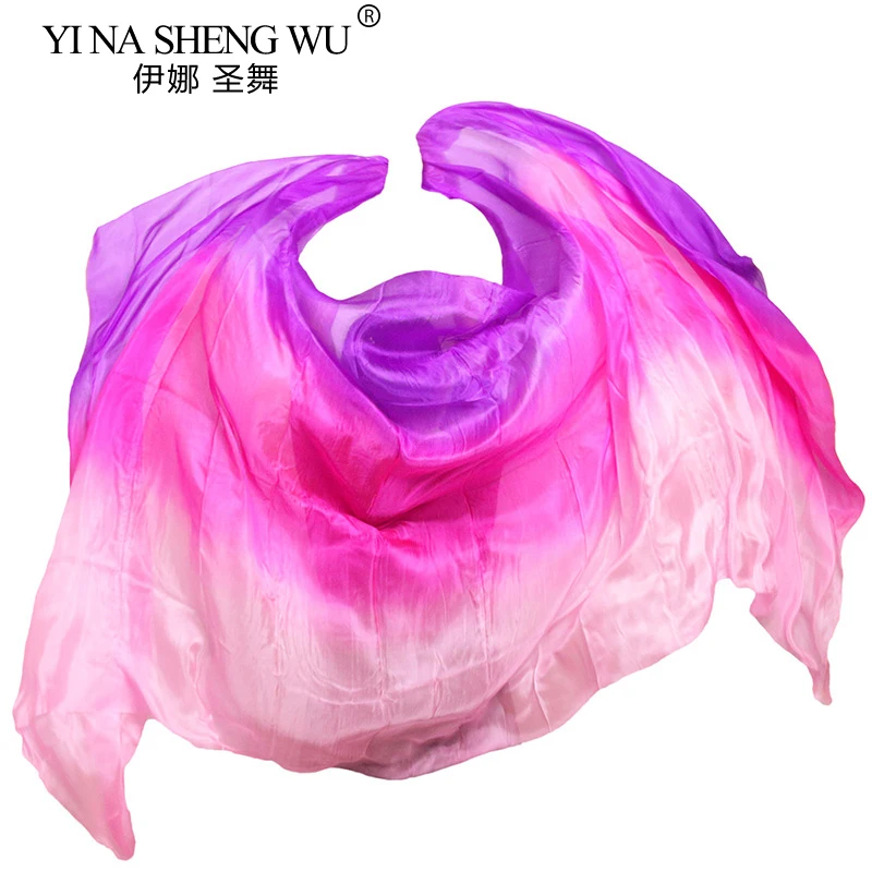 1Pc Dans Zijden Sluier Handgemaakte Natuurlijke Zijde Buikdans Sluier Roze + Rose + Paarse Kleuren 250/270*114cm Buikdans Accessoires Tie-dye