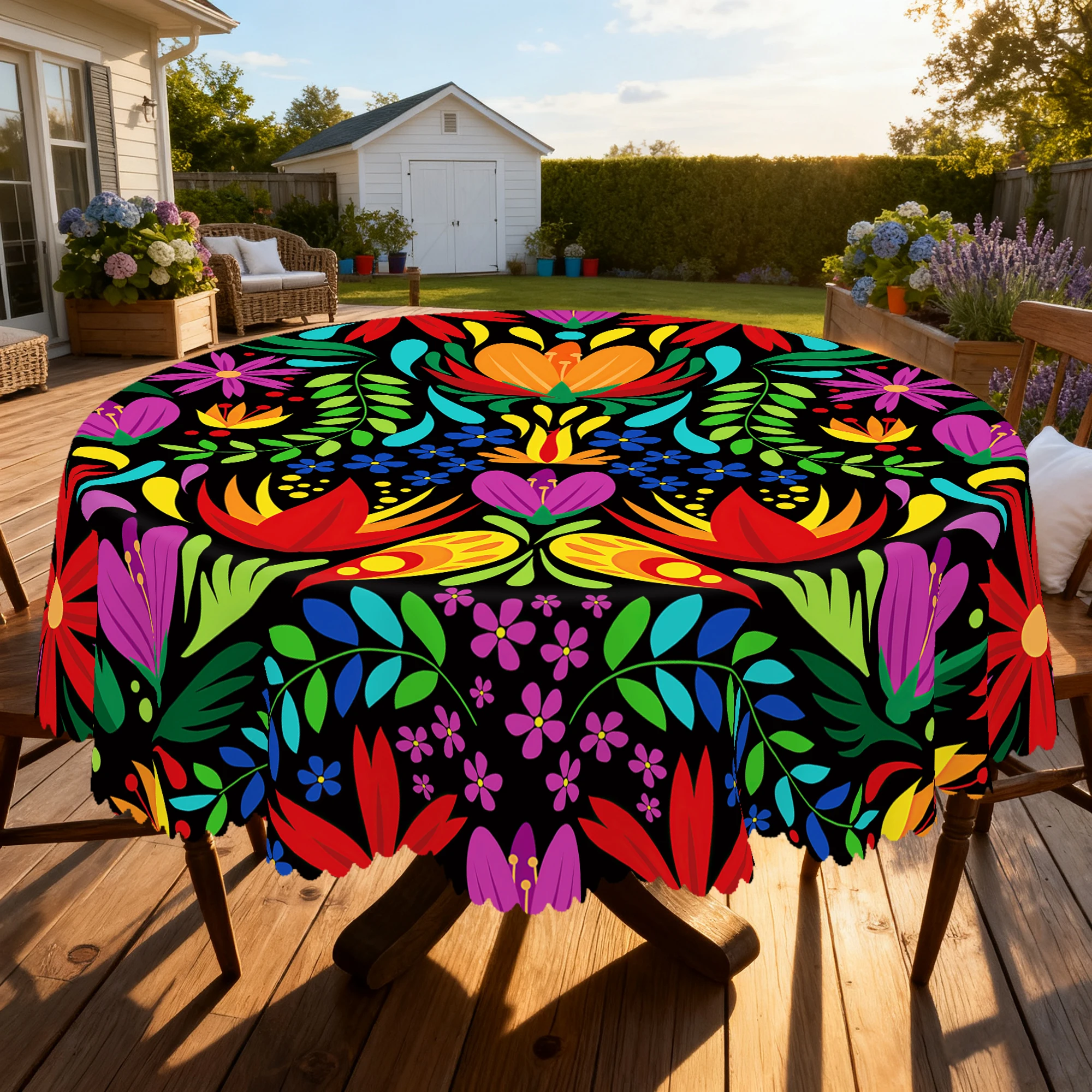 1 Piece of Mexican Carnival Celebration Tablecloth, Vibrant Mexican Floral Design, Suitable for Mexican Day of the Dead, Cinco De Mayo Parties, Camping Picnics, Garden Bbqs, Party Decorations, Kitchen Accessories, Tablecloth for Indoor and Outdoor Use in Restaurants and Patios, Perfect Gift for Friends, Round and Rectangular Tablecloths, Available in Various Sizes
