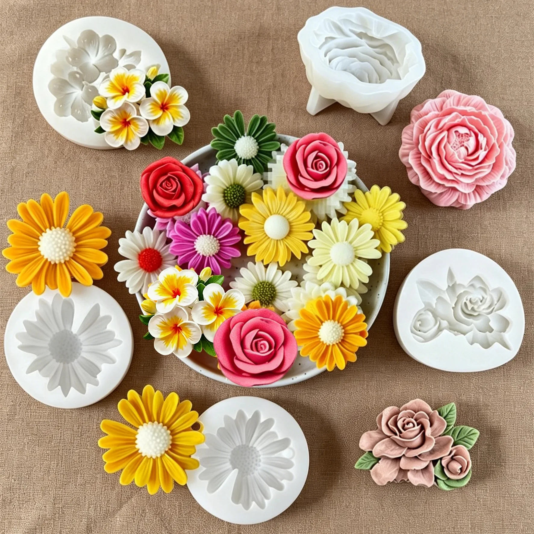Daisy Flower Silicone Mold Candle Making 3D Sunflower Fondant Cake Topper Decorating Tool Epoxy Resin Soap Wax Casting Mould