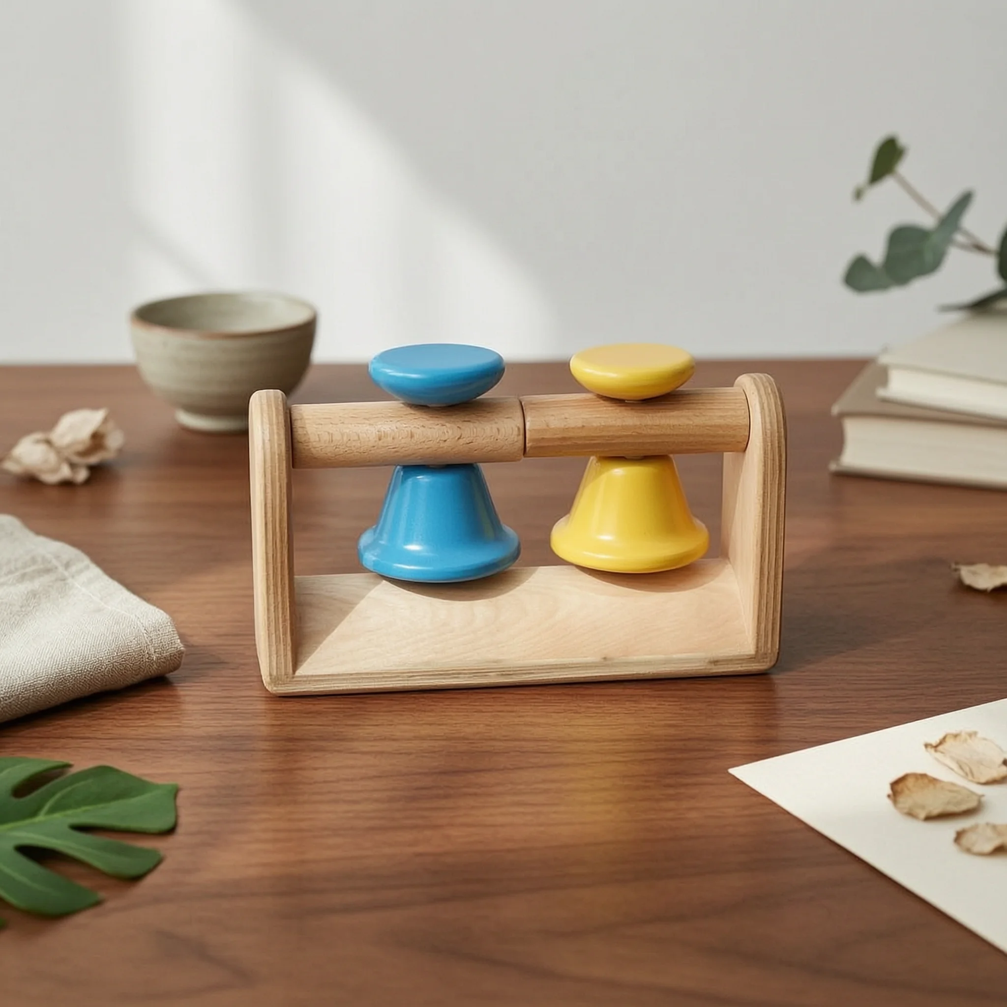Wooden Percussion Toy Solid Natural Wood Toy with Metal Bells Bell Percussion Instrument Non Chime Bar Rounded