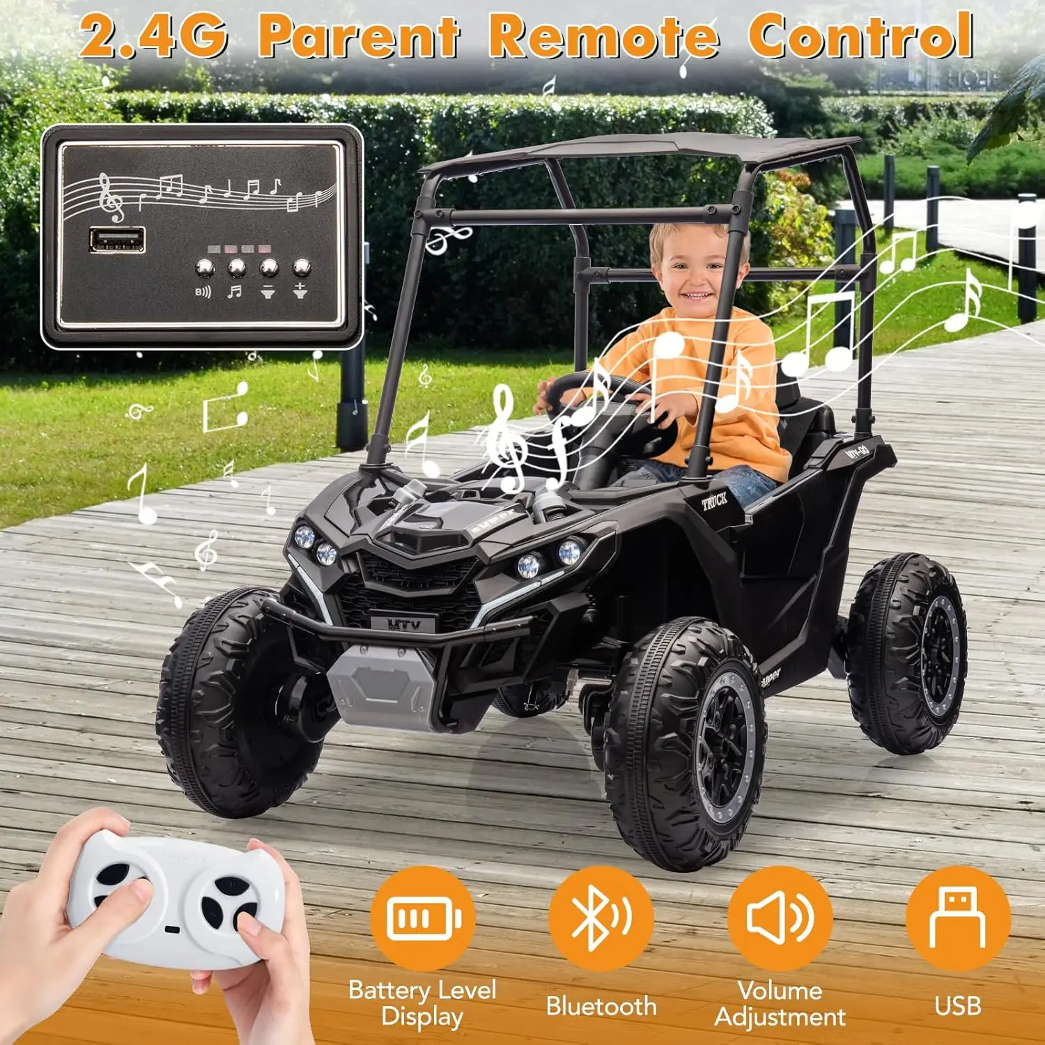 24V Ride on Cars for Kids,Kids Electric Vehicles UTV with Remote Control, Safety Belt, Horn,Music, and Lights, 3 Speeds