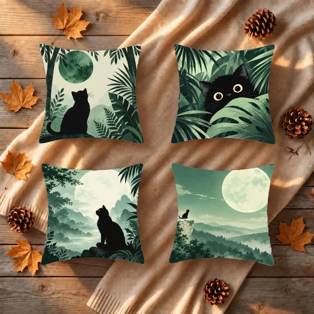 Forest Cat Wall Art Cushion Cover 1/4Pcs Soft Plush Throw Pillow Cover Double-Sided Print Sofa Living Room Decor