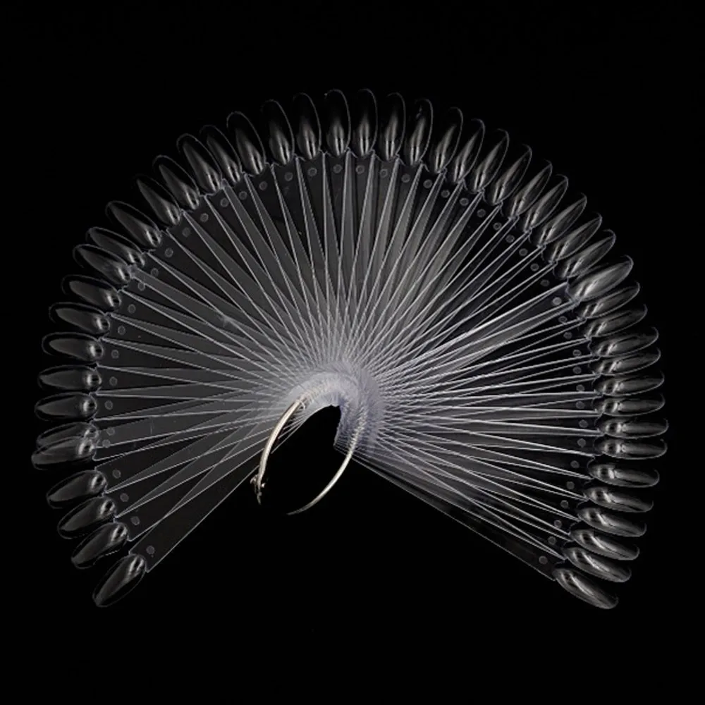 50pcs testa rotonda a forma di ventaglio per unghie campione Display ovale corto Gel UV unghie finte suggerimenti bastoncini fai da te polacco salone pratica carta a colori