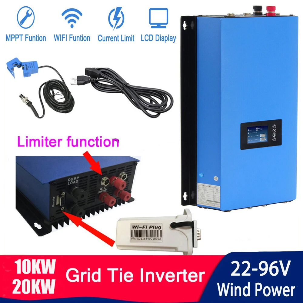 10000W 20000W Wind Power Grid Tie Inverter with Limiter Sensor/Dump Load Controller/Resistor WIFI 3 Phase 48v 96v Wind Generator