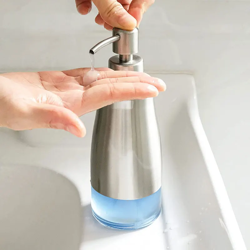 Soap Dispenser Glass Liner Brushed Nickel Stainless Steel and Pump Washing up Dispenser for Kitchen Bathroom