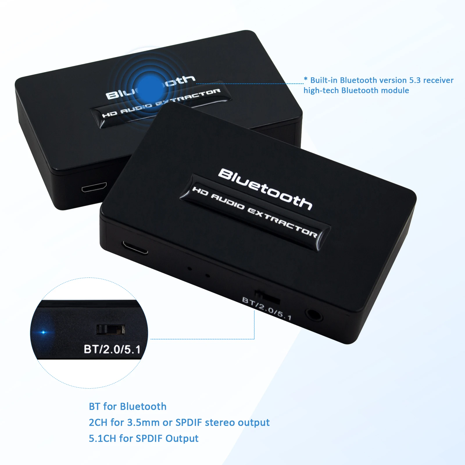 HD Bluetooth Audio Extractor Distributor, Bluetooth V5.3, 4K HD Audio Extractor HD Audio Splitter HDMI to Toslink + Aux Audio