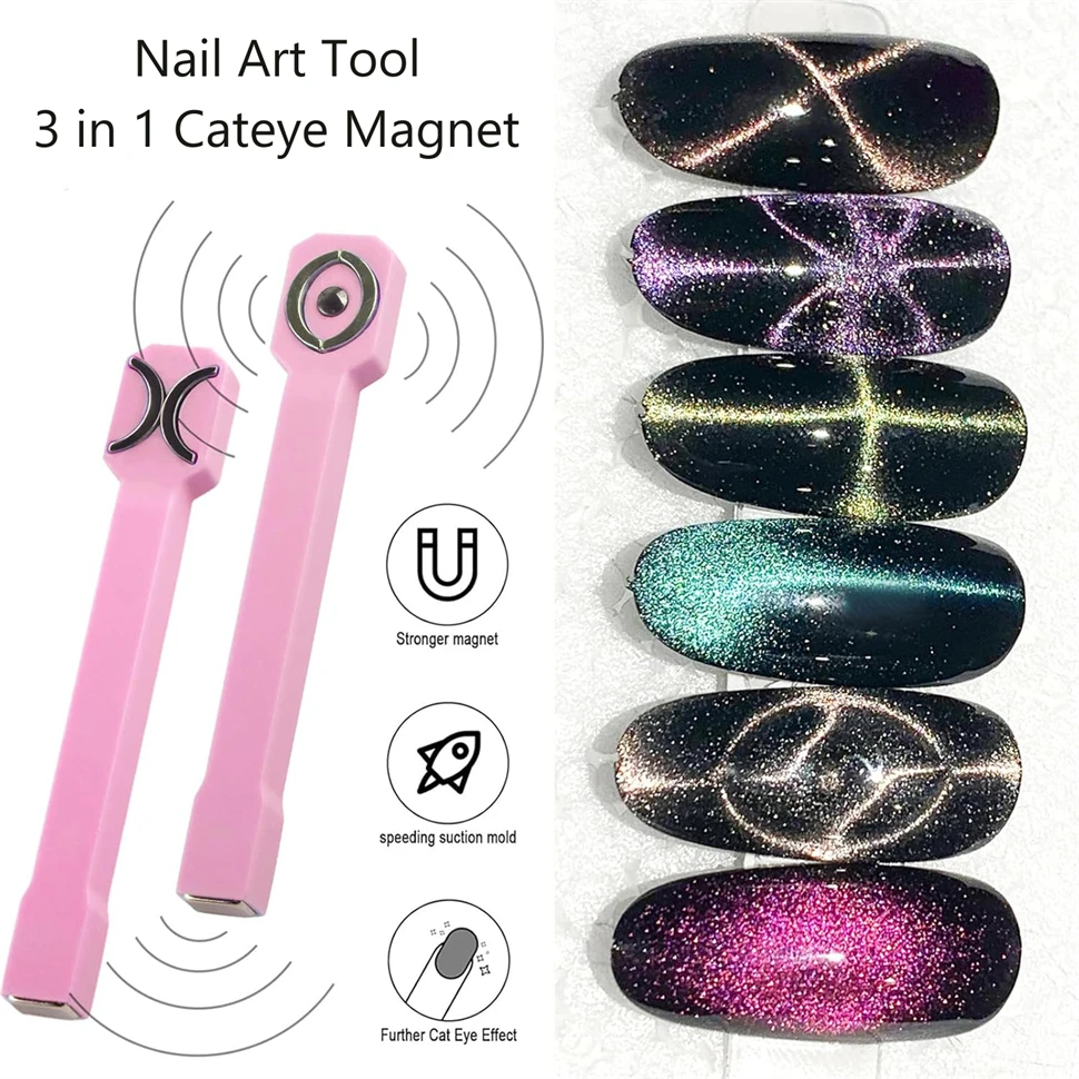 Strong Cat Eye Magnet For Nails Gel Polish,3 In 1 Cateye Magnetic Tool For Nail Art