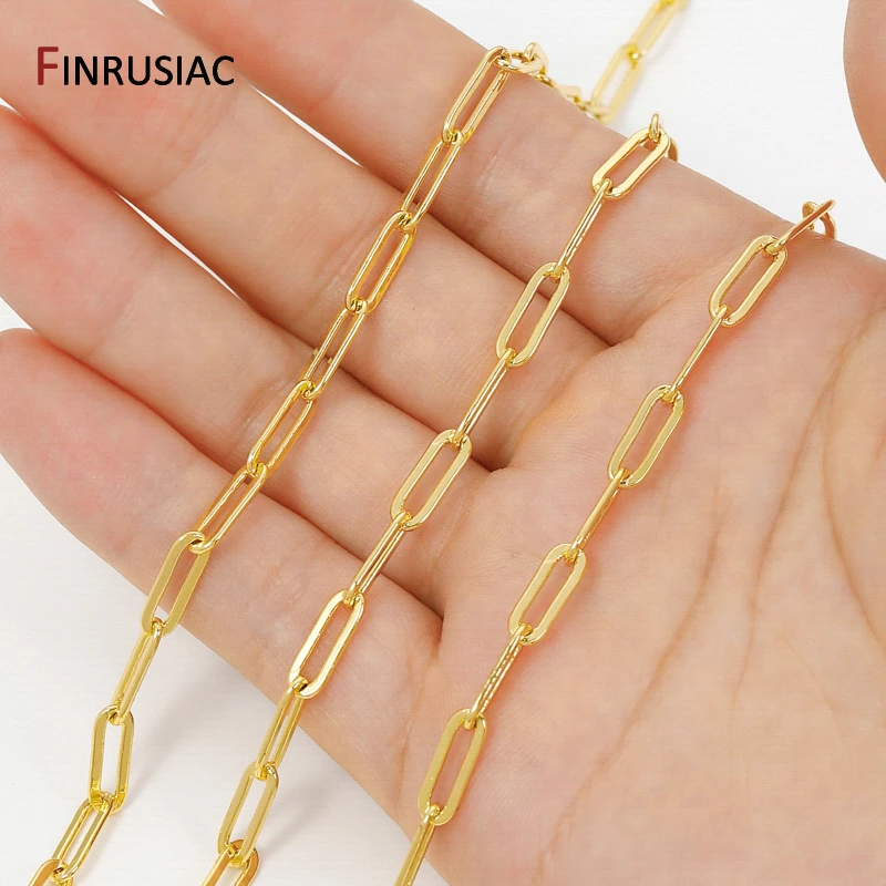 

18K Gold Plated Brass 3.5*4.5mm Flat Cable Chain For Jewelry,Paperclip Oval Link Chain For DIY Necklace Bracelet Accessories