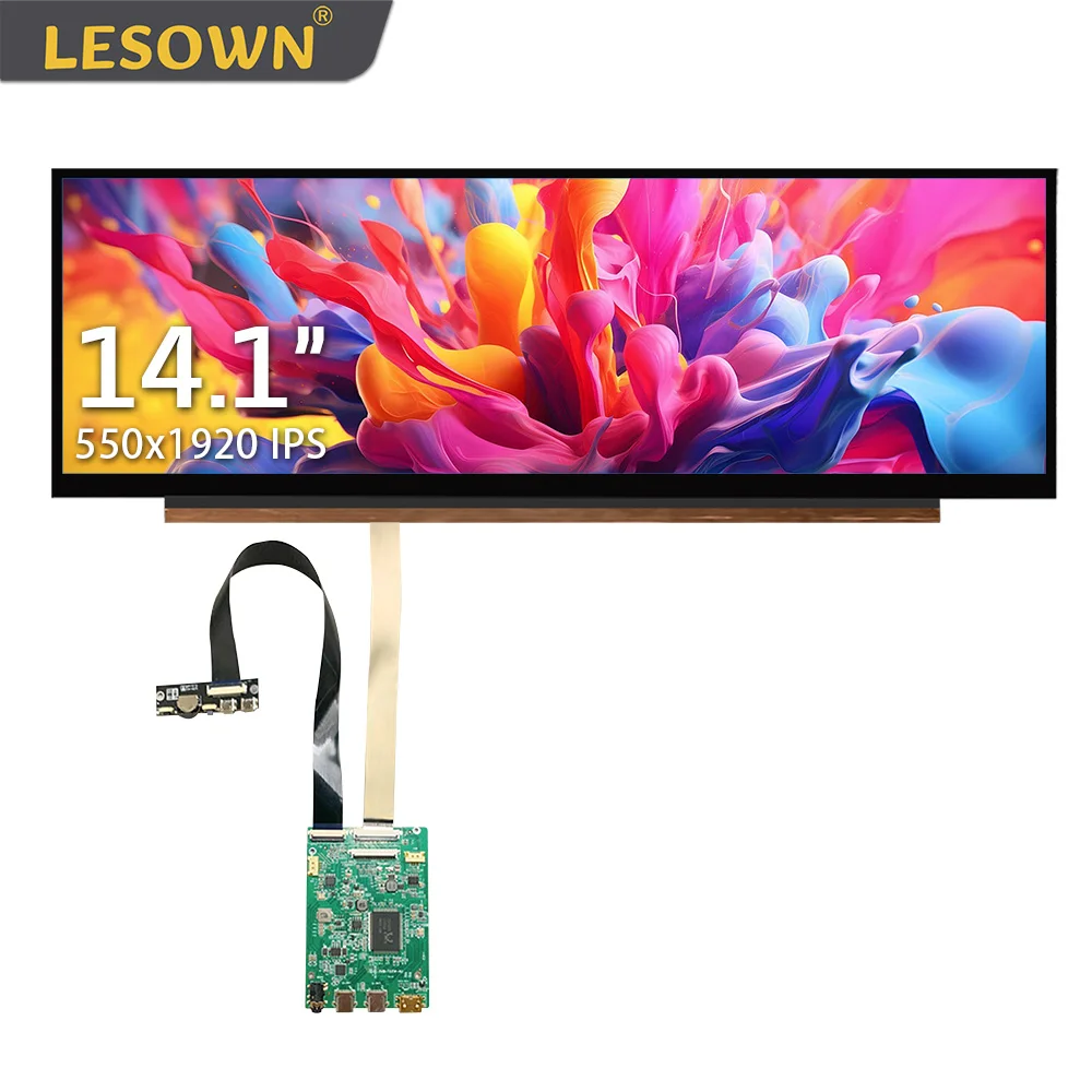 LESOWN 4K Long Bar Screen 14.1 inch 1920x550 IPS LCD Touch USB C HDMI eDP 30PIN Stretched Display Module for Aida64 Monitoring