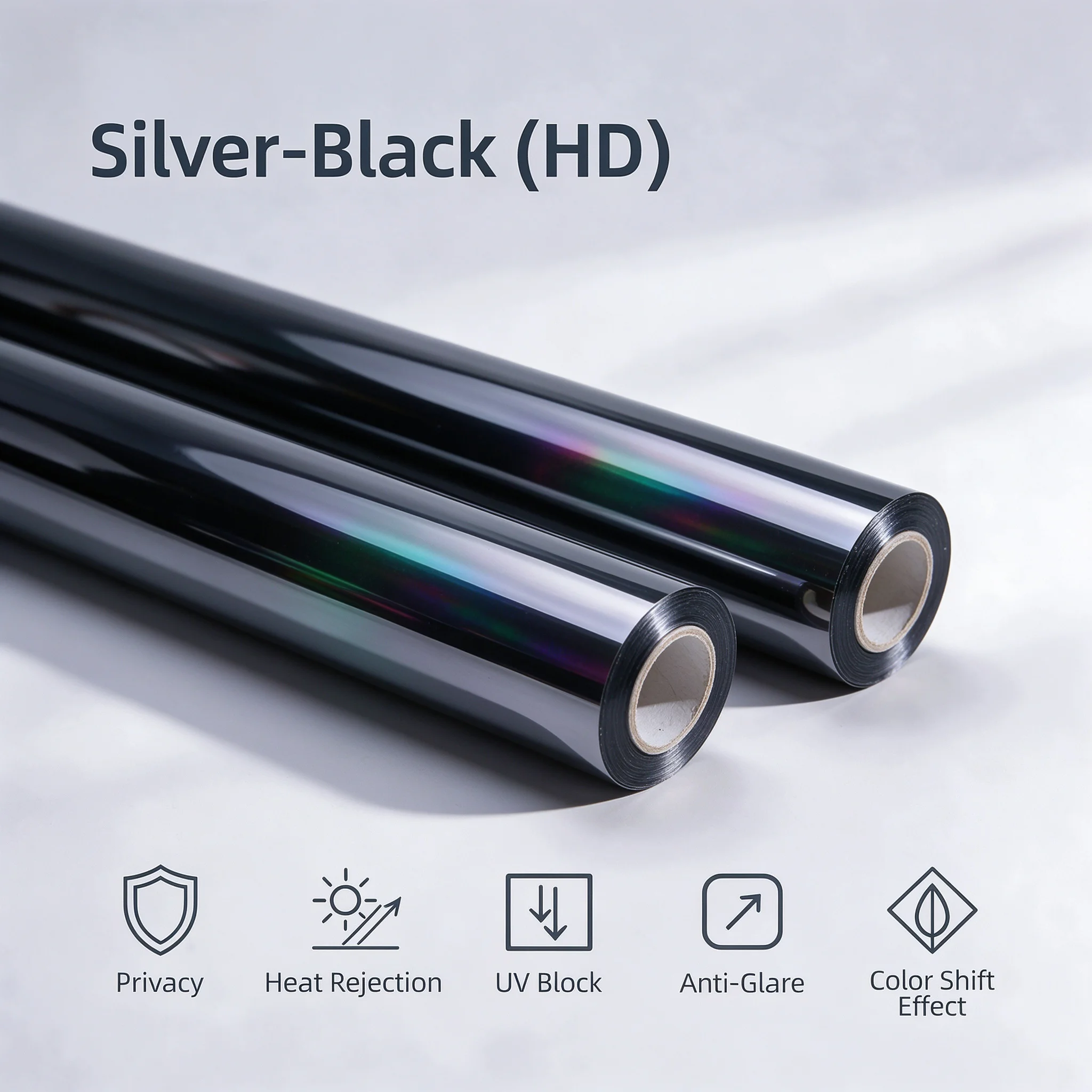 Silver Black HD Privacy Glass Tint Roll PET Material One Way Vision Anti UV Heat Blocking For Residential Office Vehicle Windows