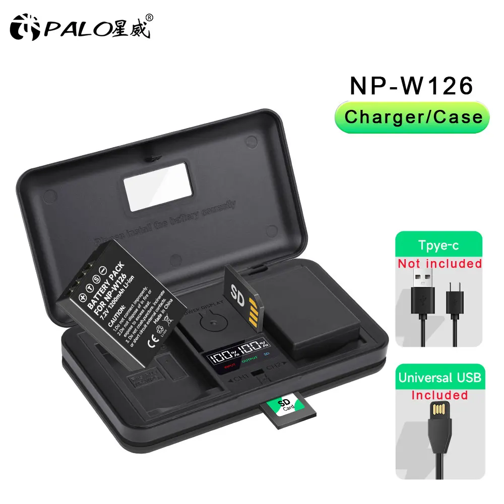 

PALO NP-W126 NPW126 NP W126 Battery Charger/Case, SD Card/Battery Holder for Fuji X-Pro1 XPro1 X-T1 XT1,HS30EXR HS33EXR X PRO1