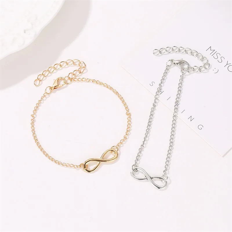 2024 Simple Alloy 8 Words Infinity Braided Adjustable Bracelet Friendship Couple Chain Charm Bracelets for Women Fashion Jewelry