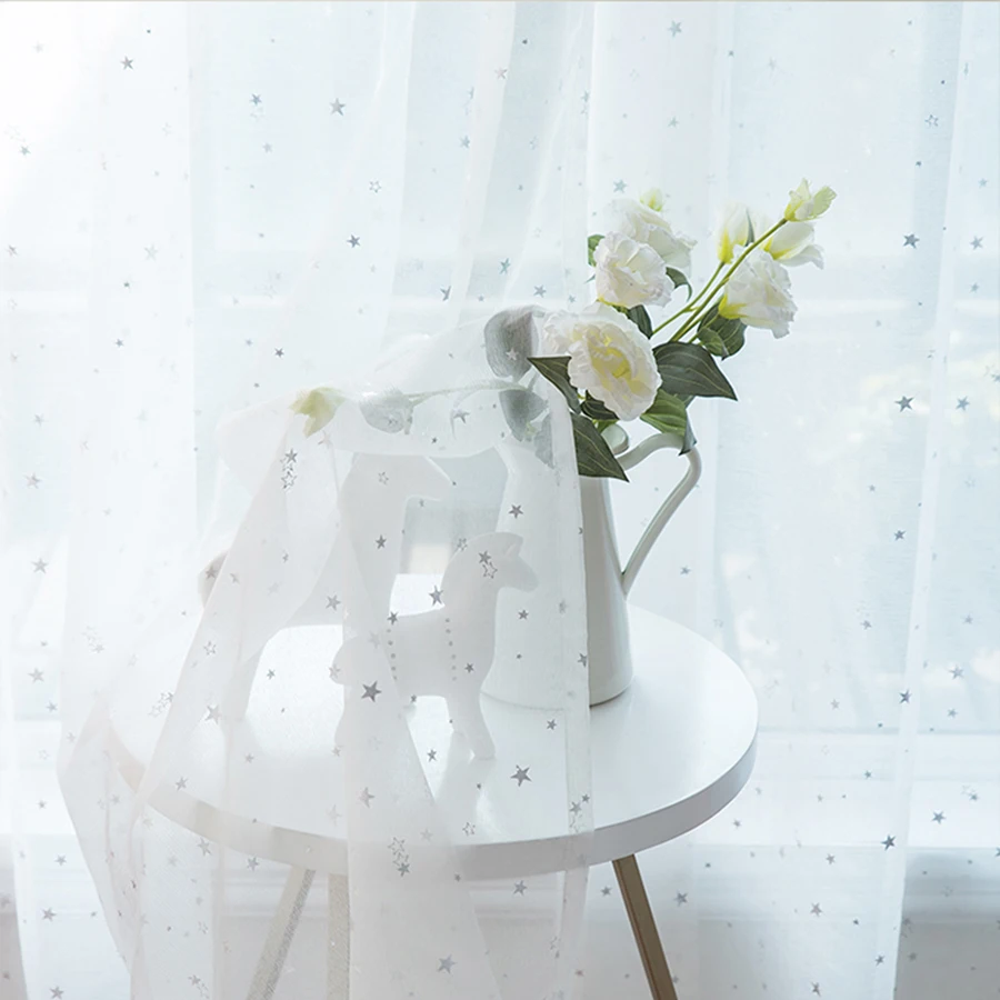 White Shiny Sliver Star Tulle Curtains For Living Room Modern All-match Yarn with Window Drapes Sheer for the Bedroom Decor #40