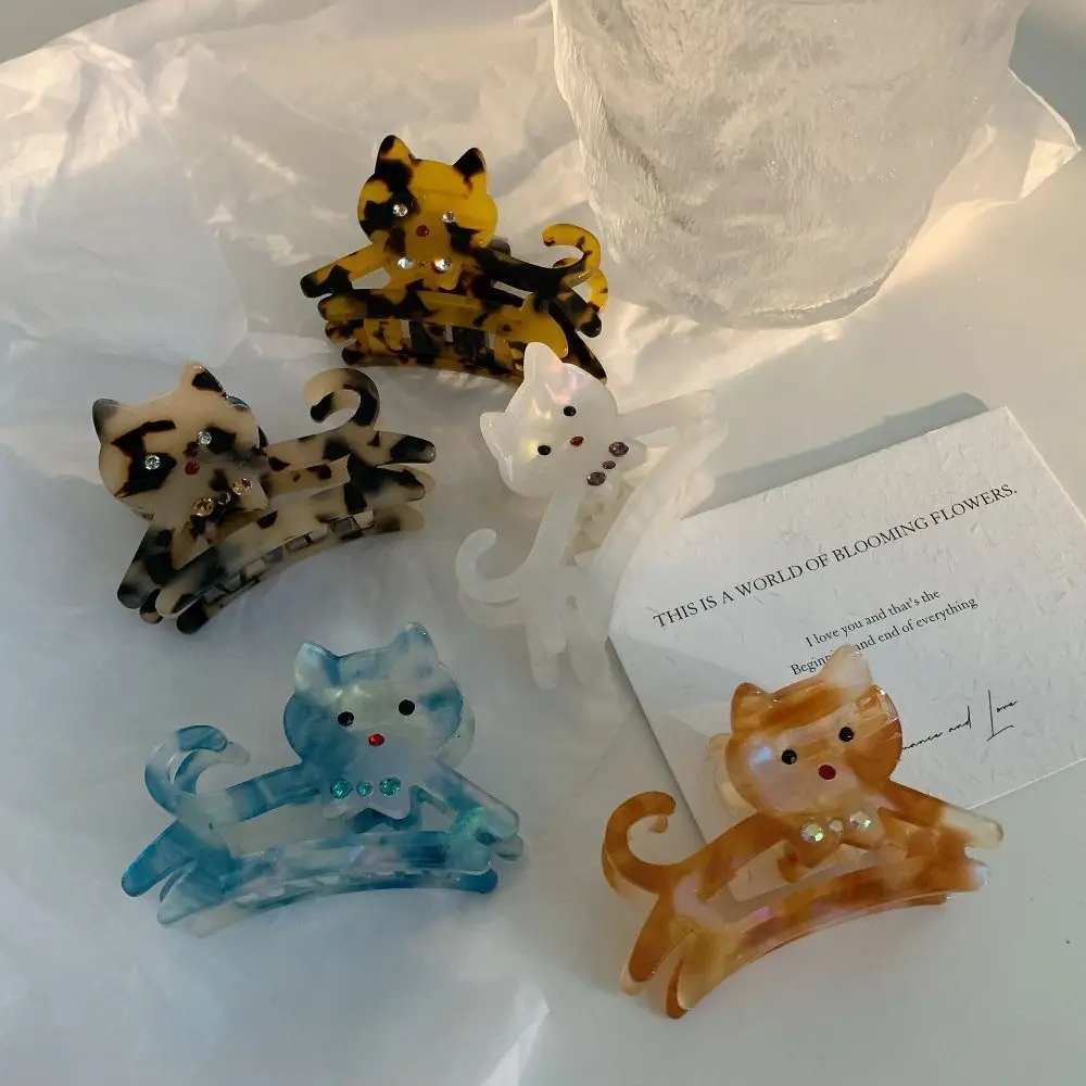 

Cute Acetic Acid Acetate Cat Hair Claw Cartoon Y2k Rhinestone Hair Clip Hair Accessories Hollow Shark Clip Daily